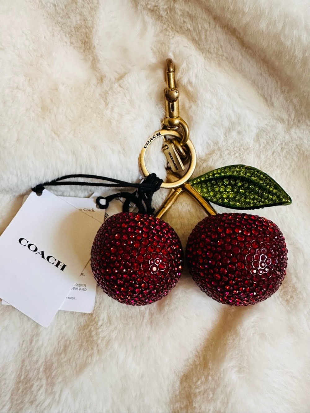 COACH Red Large Crystal Cherry Keychain Charm